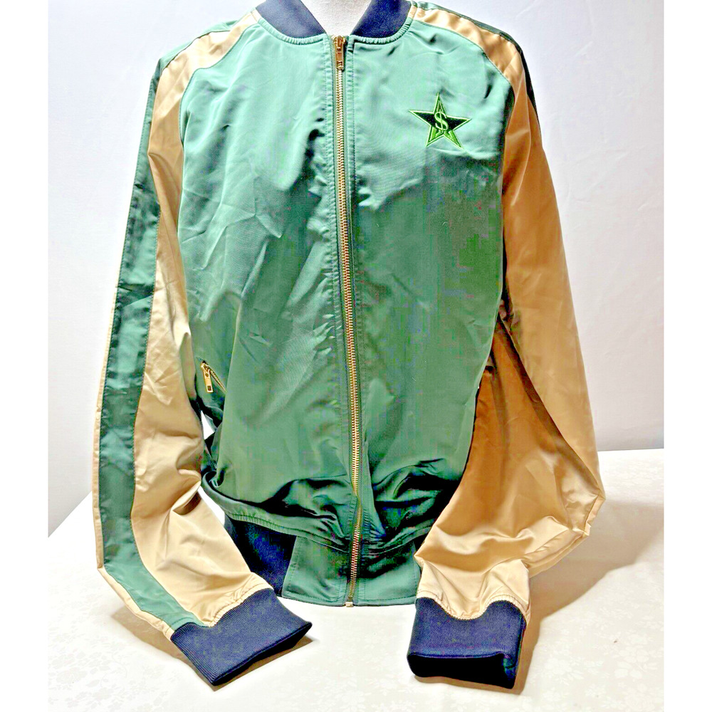 Jeffree Star Blood Money Bomber Jacket Green Gold Satin Zip-Up Lined Unisex Size